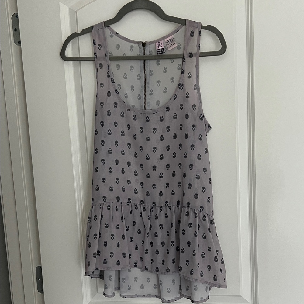 Love on a Hanger Sheer Gray Skull Print Tank Top